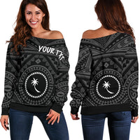 Chuuk Custom Personalised Women's Off Shoulder Sweater - Chuuk Seal With Polynesian Tattoo Style ( Black) - Polynesian Pride