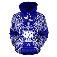 Samoa Polynesian ll Over Hoodie Map Blue - Polynesian Pride