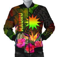 Nauru Polynesian Men's Bomber Jacket - Hibiscus and Banana Leaves Reggae - Polynesian Pride