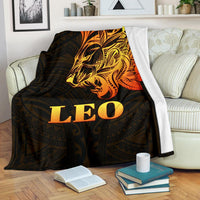 Sun In Leo Zodiac Premium Blanket Polynesian Tattoo Simple - Orange Black White - Polynesian Pride