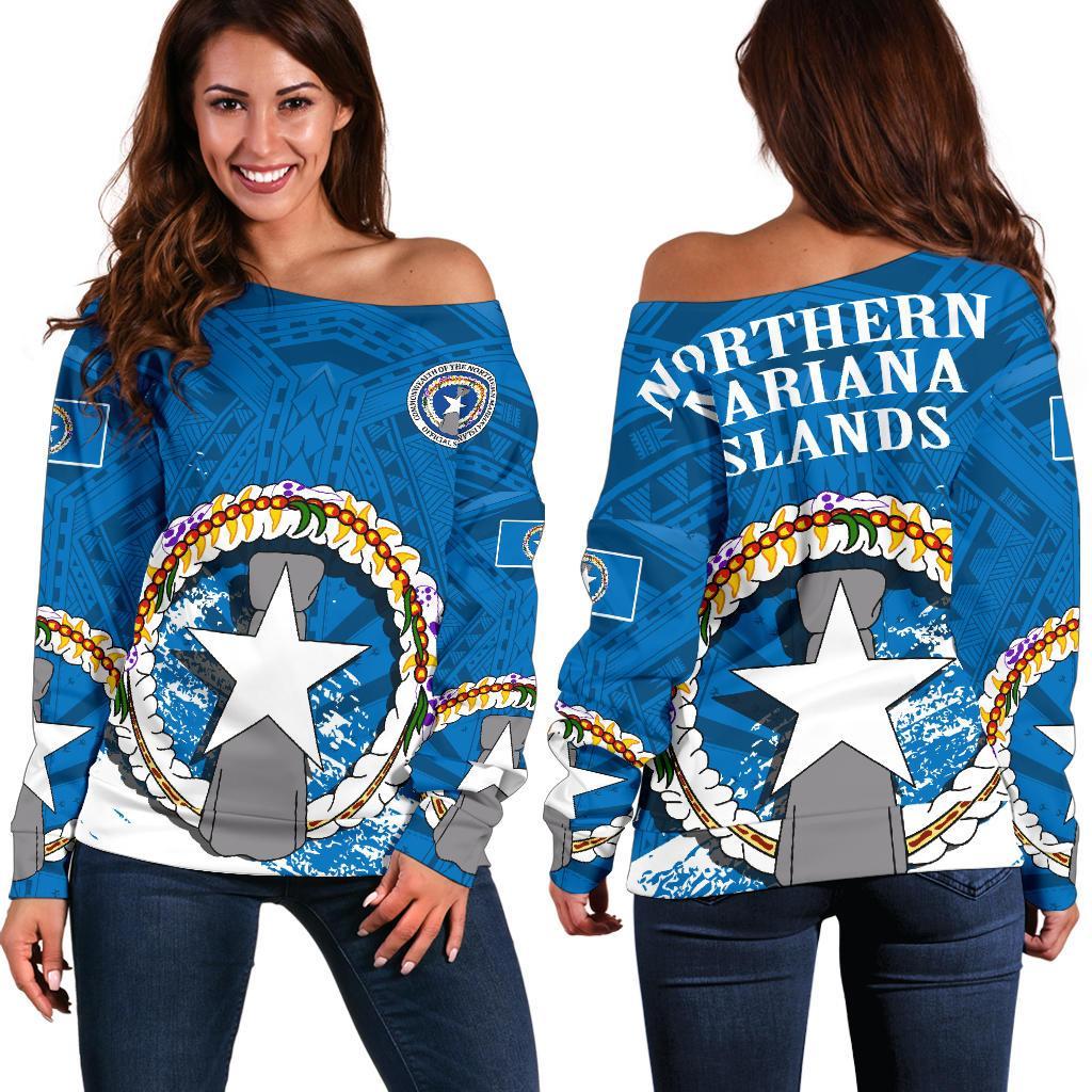 Northern Mariana Islands Special Off Shoulder Sweater A7 Blue - Polynesian Pride