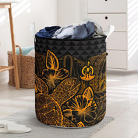 Vanuatu Laundry Basket - Polynesian Turtle Hibiscus Gold Laundry Basket One Size Gold - Polynesian Pride