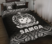 Samoa Quilt Bed Set - Samoa Coat Of Arms Polynesian Tattoo Black Fog White Version - Polynesian Pride