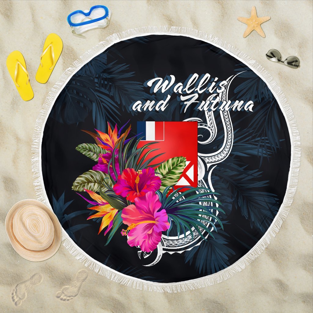 Wallis and Futuna Polynesian Beach Blanket - Tropical Flower One style One size Blue - Polynesian Pride