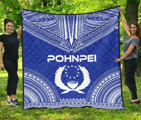 Pohnpei Premium Quilt - Pohnpie Flag Polynesian Chief Blue Version Blue - Polynesian Pride