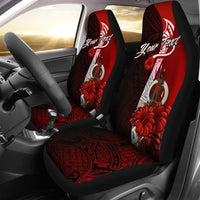 Vanuatu Polynesian Custom Personalised Car Seat Covers - Coat Of Arm With Hibiscus Universal Fit Red - Polynesian Pride