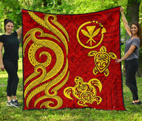 Polynesian Hawaii (Kanaka Maoli) Premium Quilt - Red Tentacle Turtle - Polynesian Pride