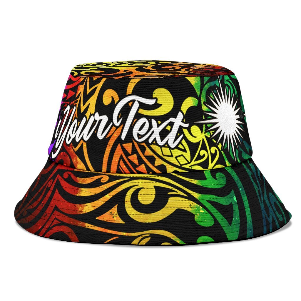 Marshall Islands Custom Personalised Bucket Hat - Rainbow Polynesian Pattern Unisex Universal Fit Reggae - Polynesian Pride
