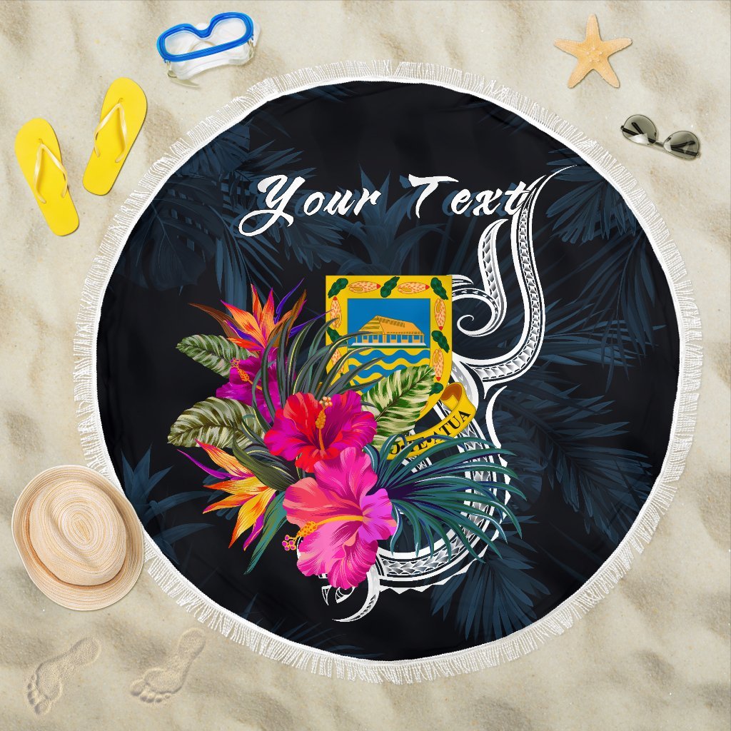 Tuvalu Polynesian Custom Personalised Beach Blanket - Tropical Flower One style One size Blue - Polynesian Pride