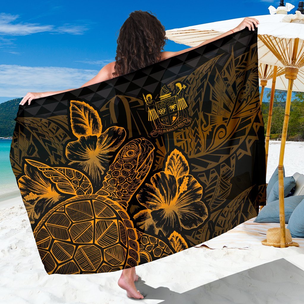 Fiji Sarong - Turtle Hibiscus Pattern Women One Size Black - Polynesian Pride