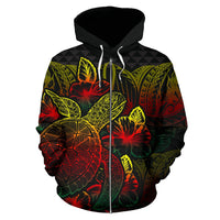 Polynesian Zip up Hoodie Turtle Hibiscus Reggae - Polynesian Pride