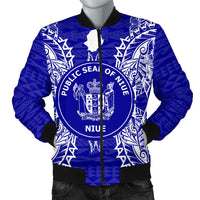 Niue Polynesian Men's Bomber Jacket Map Blue Blue - Polynesian Pride