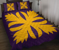 Hawaiian Royal Pattern Quilt Bed Set - Purple And Gold - C3 Style Art - Polynesian Pride