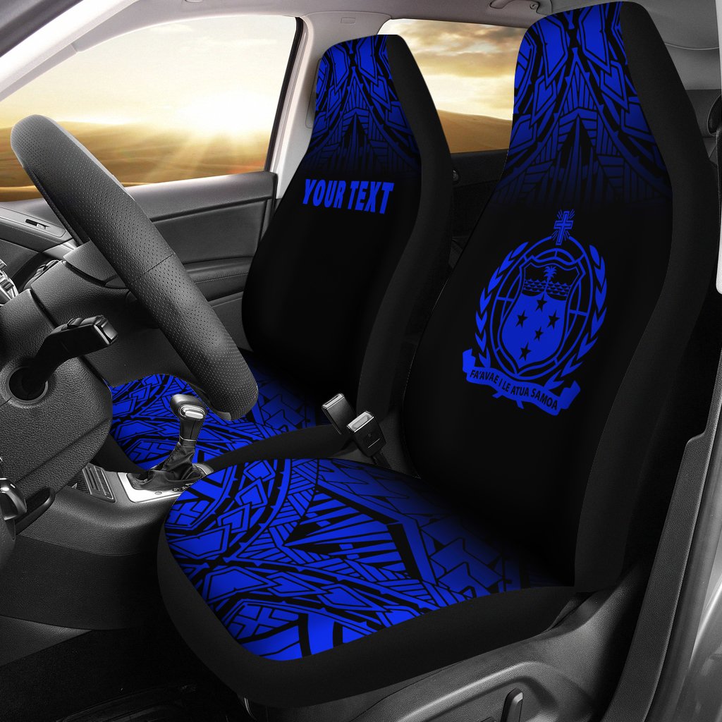 Samoa Custom Personalised Car Seat Covers - Samoa Coat Of Arms Polynesian Tattoo Fog Blue Universal Fit Blue - Polynesian Pride