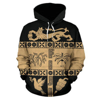 Fiji Tapa Hoodie Fiji Gold Coat of Arms - Polynesian Pride
