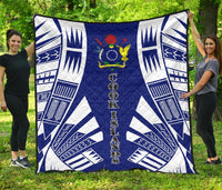 Cook Islands Premium Quilt - Cook Islands Polynesian White Tattoo (Blue) - Polynesian Pride