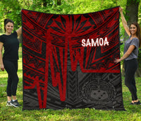 Samoa Premium Quilt - Samoa Seal With Polynesian Pattern In Heartbeat Style (Red) - Polynesian Pride