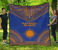 Marshall Islands Premium Quilt - Marshall Islands Flag Polynesian Chief BLue Version Blue - Polynesian Pride