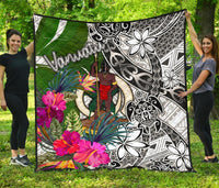 Vanuatu Premium Quilt White - Turtle Plumeria Banana Leaf - Polynesian Pride