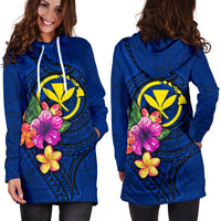 Hawaii Polynesian Women's Hoodie Dress - Floral With Seal Blue - Polynesian Pride
