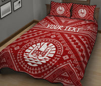 Tahiti Personalised Quilt Bed Set - Tahiti Seal In Polynesian Tattoo Style (Red) - Polynesian Pride