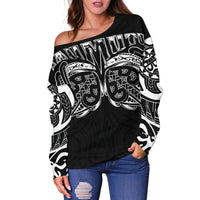 New Zealand Off Shoulder Sweater, Maori Taumutu Tattoo - Polynesian Pride