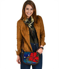 Hawaii Lauhala Hibiscus Polynesian Tropical Canvas Saddle Bag Blue - Wake Style - AH - Polynesian Pride