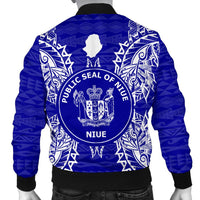 Niue Polynesian Men's Bomber Jacket Map Blue - Polynesian Pride