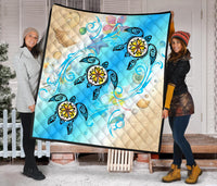 Hawaii Fresh Beach Turtle Plumeria Premium Quilt - AH - Brian Style - Polynesian Pride