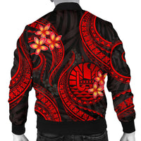 Tahiti Polynesian Men Bomber Jacket - Red Plumeria - Polynesian Pride