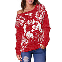Tonga Polynesian Shoulder Sweater Map Red White - Polynesian Pride