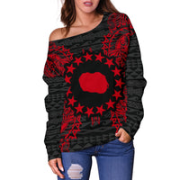 Cook Islands Polynesian Shoulder Sweater Map Red - Polynesian Pride