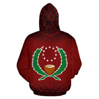 Pohnpei All Over Zip up Hoodie Red Fog Style - Polynesian Pride