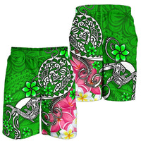 Polynesian Men's Shorts - Turtle Plumeria Green Color - Polynesian Pride