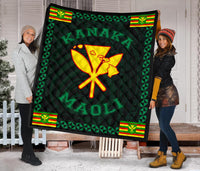 Kanaka Maoli Flag Polynesian Premium Quilt Green - Love Style Green - Polynesian Pride