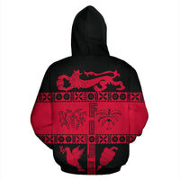 Fiji Tapa Zip Hoodie Fiji Red Coat of Arms - Polynesian Pride