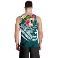 Papua New Guinea Polynesian Men's Tank Top - Summer Plumeria (Turquoise) - Polynesian Pride