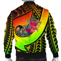 American Samoa Men's Bomber Jacket - Polynesian Hook And Hibiscus (Raggae) - Polynesian Pride