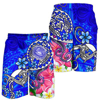 American Samoa Polynesian Men's Shorts - Turtle Plumeria (Blue) - Polynesian Pride