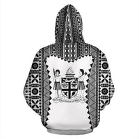 Fiji Tapa Zip up Hoodie Fiji Coat of Arms Coconut Tree - Polynesian Pride