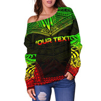 Nauru Polynesian Chief Custom Personalised Women's Off Shoulder Sweater - Reggae Version - Polynesian Pride