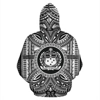 Samoa ll Over Hoodie Samoa Coat of rms Polynesian White Black - Polynesian Pride