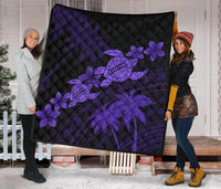 Hawaii Turtle Plumeria Coconut Tree Polynesian Premium Quilt - Purple - Polynesian Pride