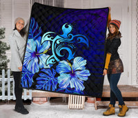 Hawaii Hibiscus Tropical Deep Ocean Turtle Sea Premium Quilt - Polynesian Pride