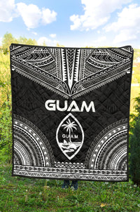 Guam Premium Quilt - Guam Coat Of Arms Polynesian Chief Black Version - Polynesian Pride