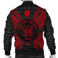 Niue Polynesian Men's Bomber Jacket Map Red - Polynesian Pride
