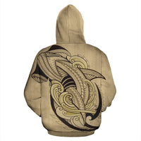 Fiji All Over Zip up Hoodie Shark Coat of Arms Gold - Polynesian Pride