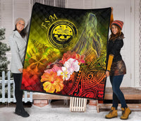 Federated States of Micronesia Premium Quilts - Humpback Whale with Tropical Flowers (Yellow) - Polynesian Pride