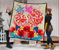 Hawaii Turtle Couple Hibiscus Valentine Pattern Premium Quilt - Romance Style - AH - Polynesian Pride