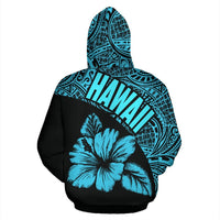 Hawaii Hoodie Hibiscus Polynesian Tattoo Blue Version - Polynesian Pride